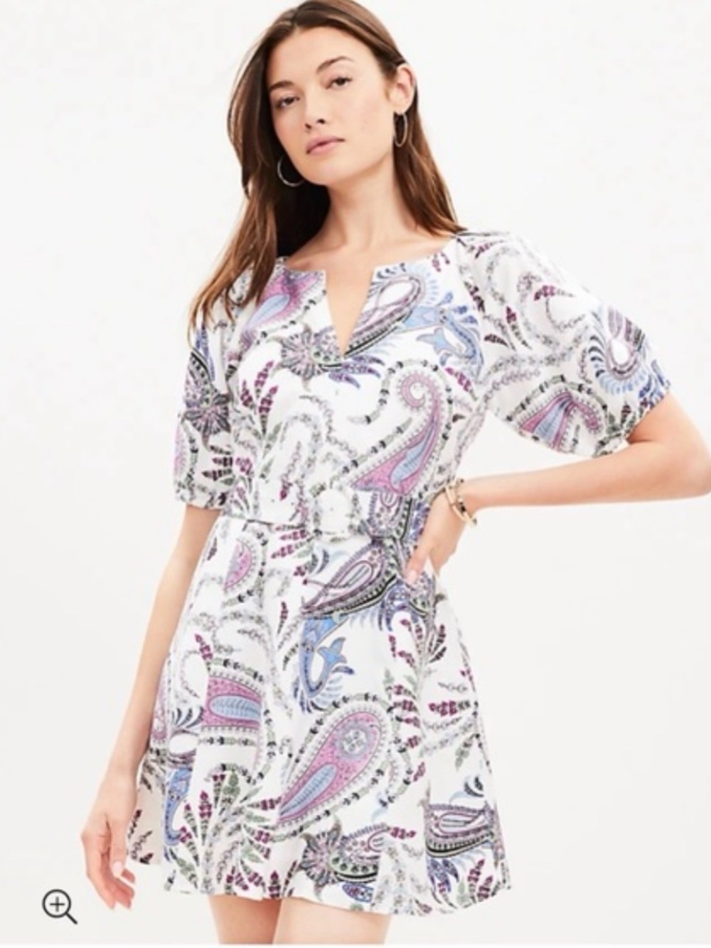 LOFT White Paisley Print Mini Dress with Belt
